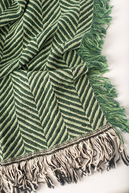 Henry Verbena Green Herringbone Cotton Throw Blanket