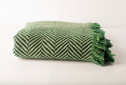 Henry Verbena Green Herringbone Cotton Throw Blanket