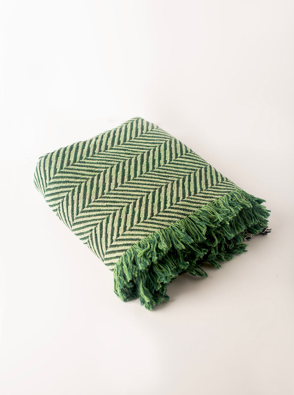 Henry Verbena Green Herringbone Cotton Throw Blanket