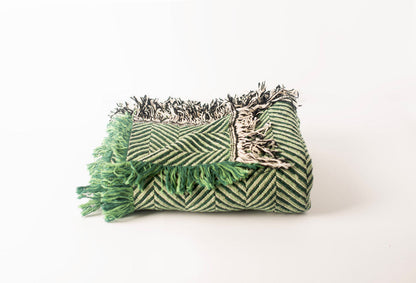 Henry Verbena Green Herringbone Cotton Throw Blanket