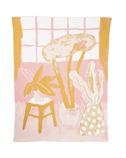 Biquette Throw Blanket Golden Hour in Organic Cotton House Plants Throw Blanket