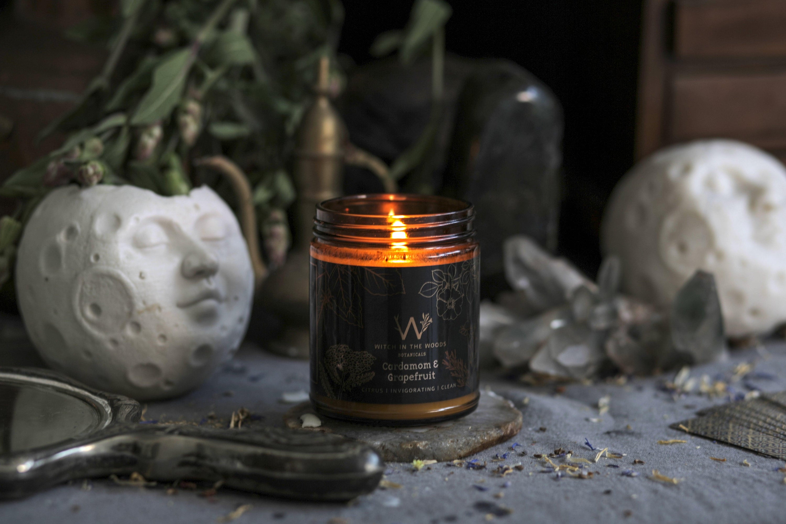 Witch in the Woods Botanicals Candle Cardamom Tea &amp; Grapefruit Soy Candle Cardamom Tea + Grapefruit Candle