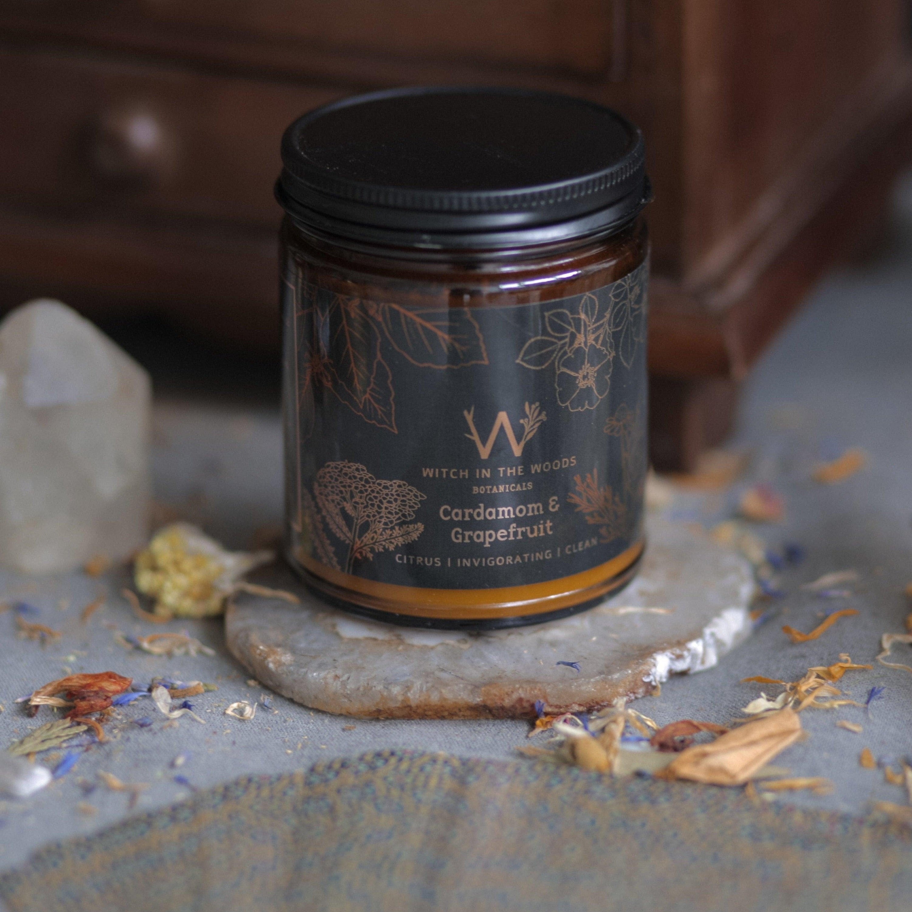 Witch in the Woods Botanicals Candle Cardamom Tea &amp; Grapefruit Soy Candle Cardamom Tea + Grapefruit Candle