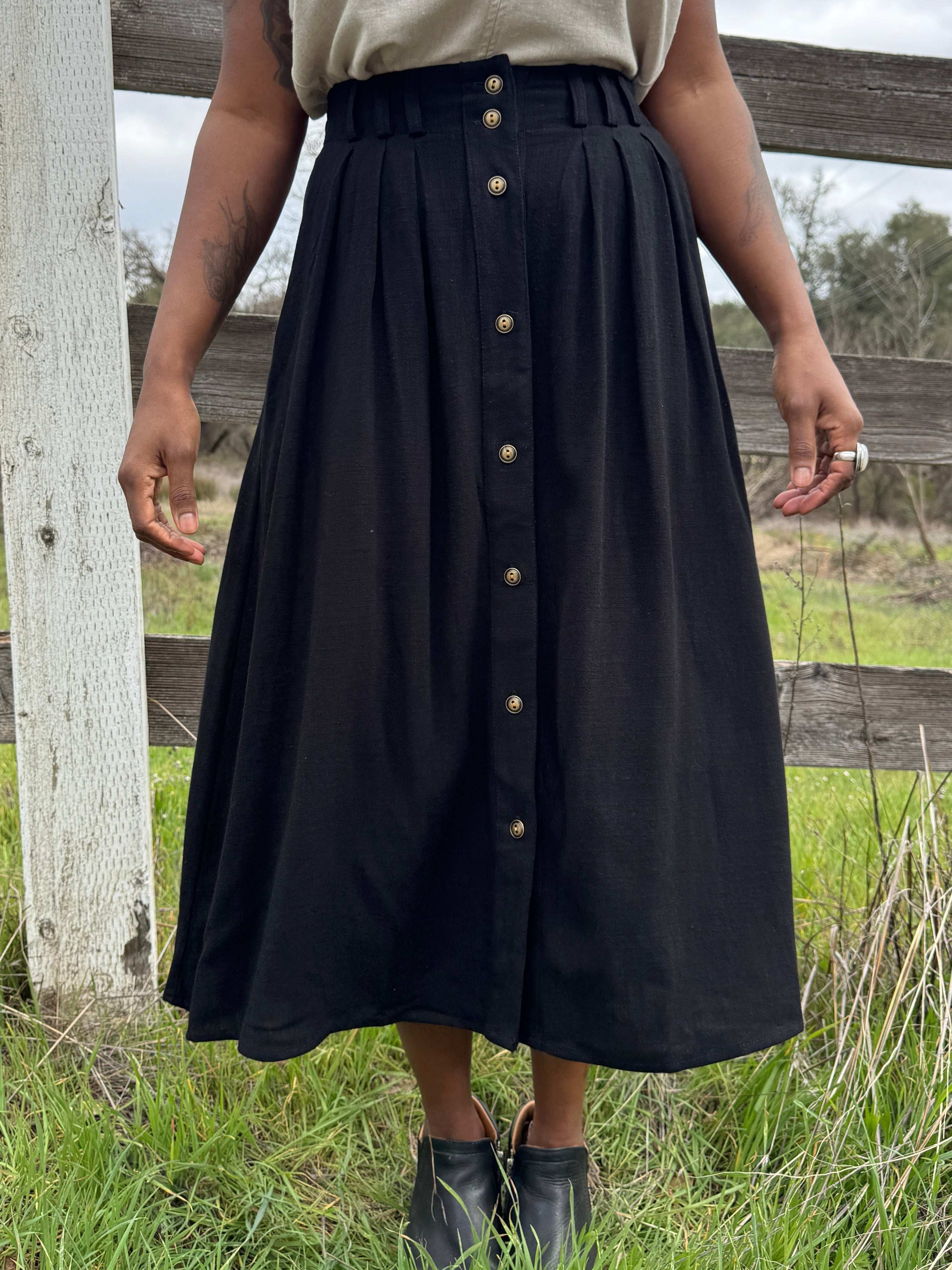 Field Day Skirt Trices Skirt in Textured Black Irish Linen