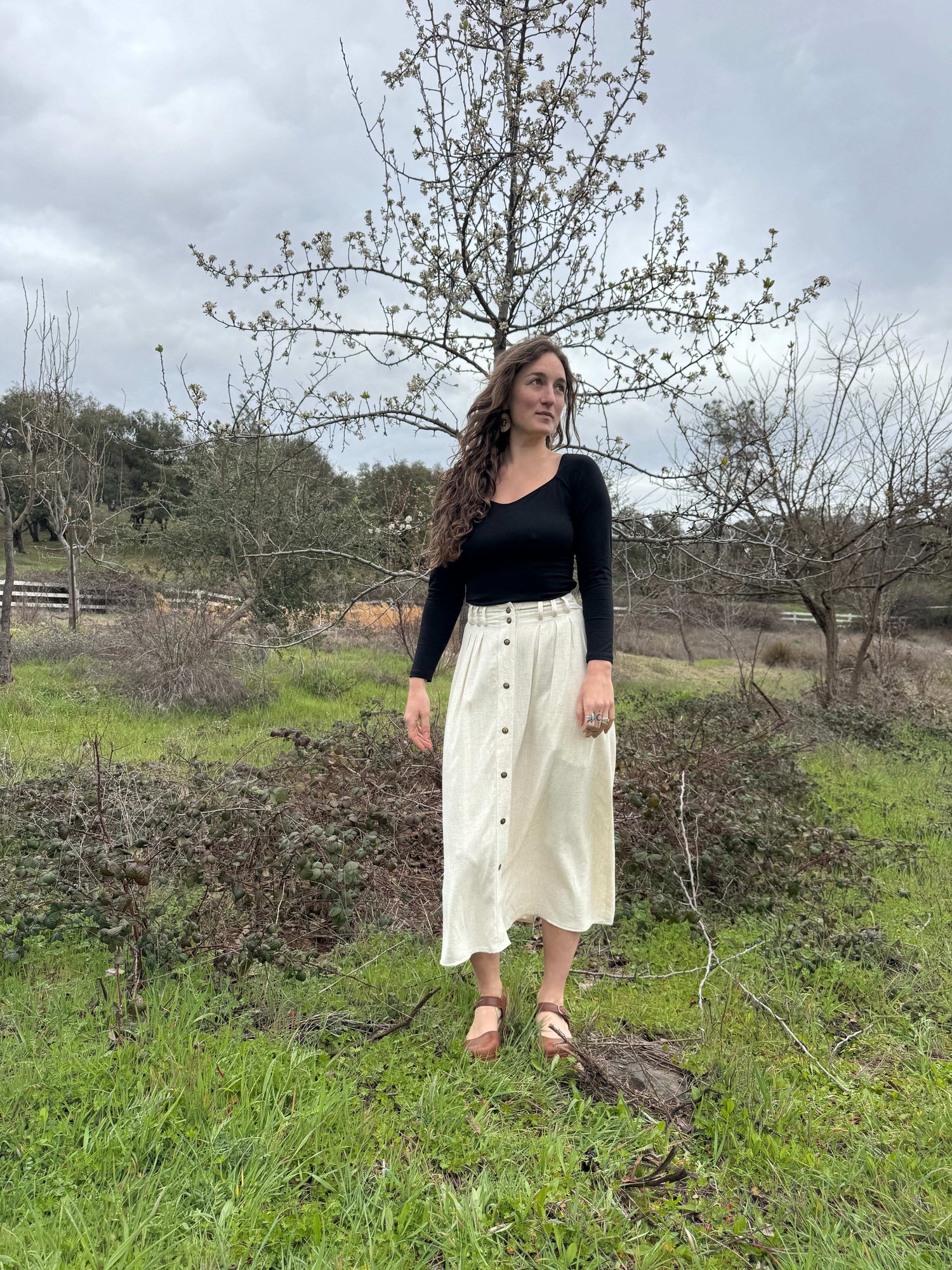 Field Day Skirt Trices Skirt in Textured Oat Irish Linen