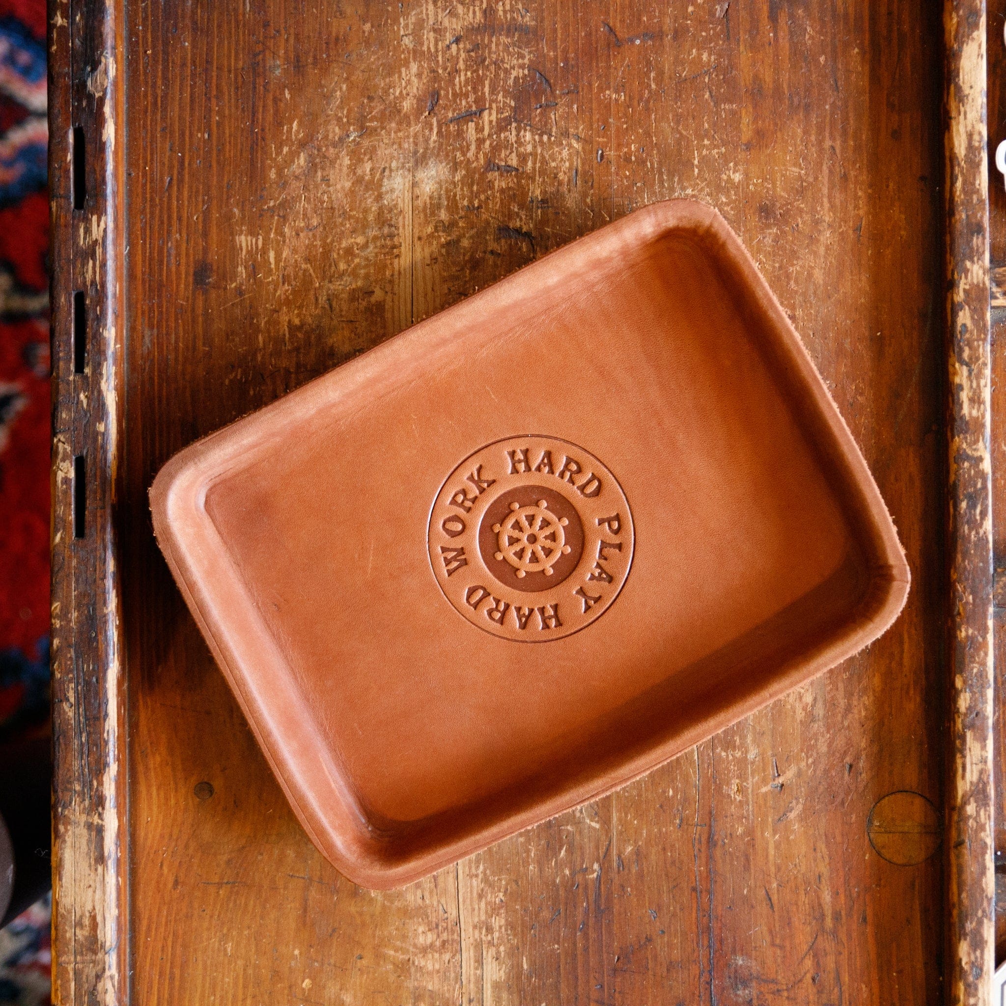 The Local Branch Leather catch all Small / Work Hard Play Hard / Caramel Leather Valet  - USA Made