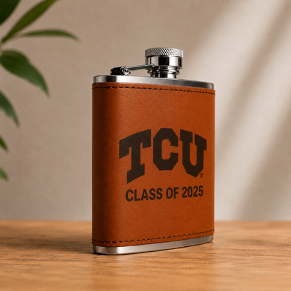 Texas Christian University (TCU) Leather Flask