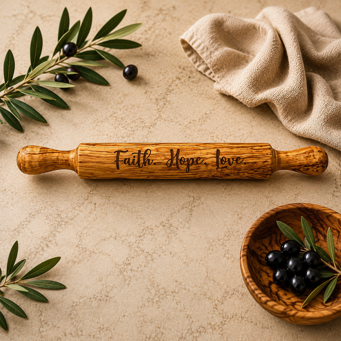 Olive Wood Rolling Pin With Handles