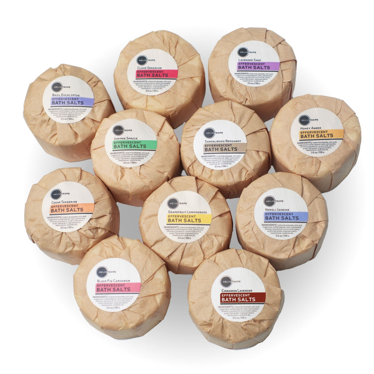 Heliotrope SF Bath Salt Effervescent Bath Fizzies w/Jojoba &amp; Silk Proteins - NEW SCENTS!
