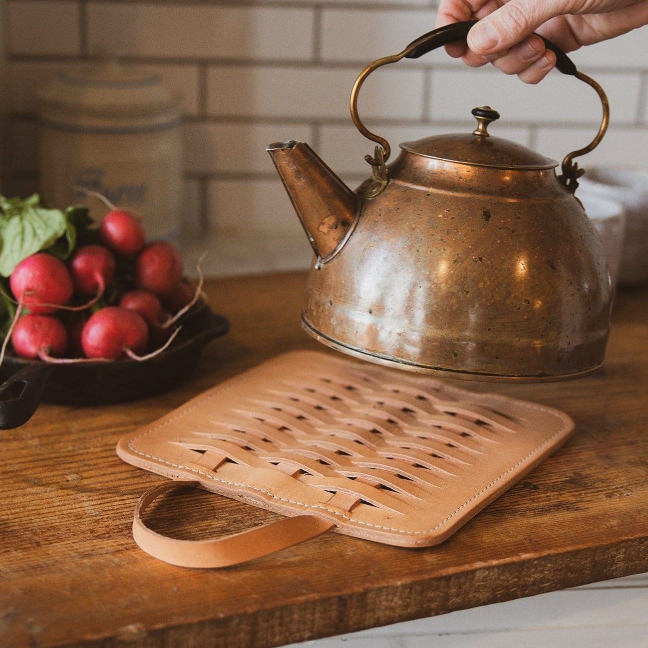 The Local Branch Leather Woven Leather Trivet - USA Made