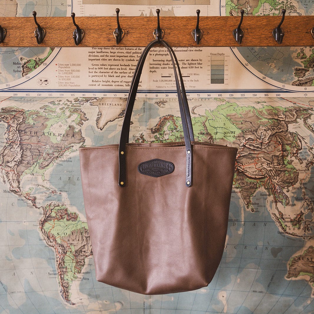 The Local Branch Leather Tote Bag Brown Small Batch Classic Carryall Tote - USA Made
