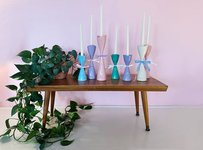 Tulip Candlestick Holders in Speckled Cream