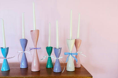 Tulip Candlestick Holders in Purple Tweed