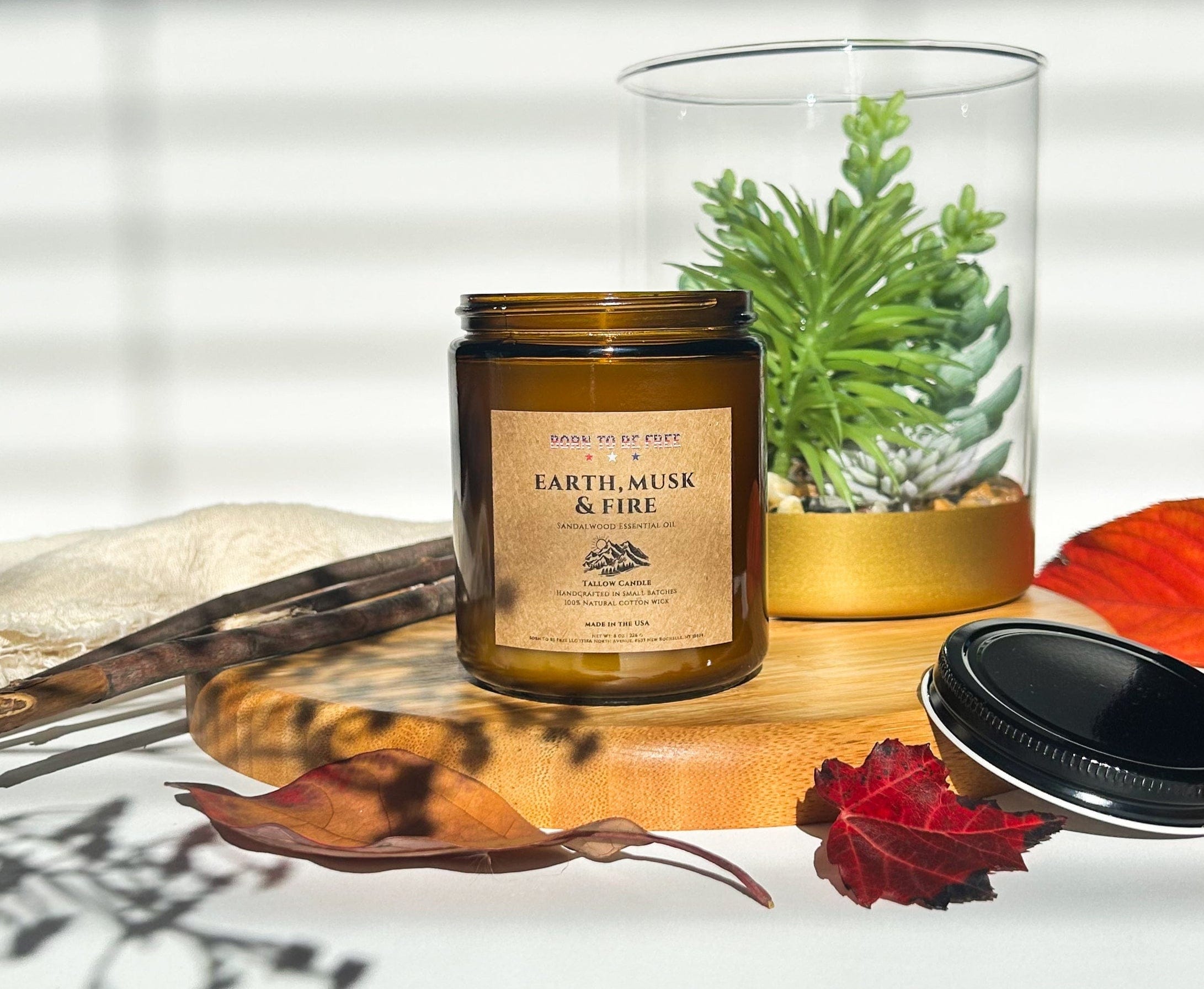 Born To Be Free Candle 8 oz Earth, Musk &amp; Fire Tallow Candle