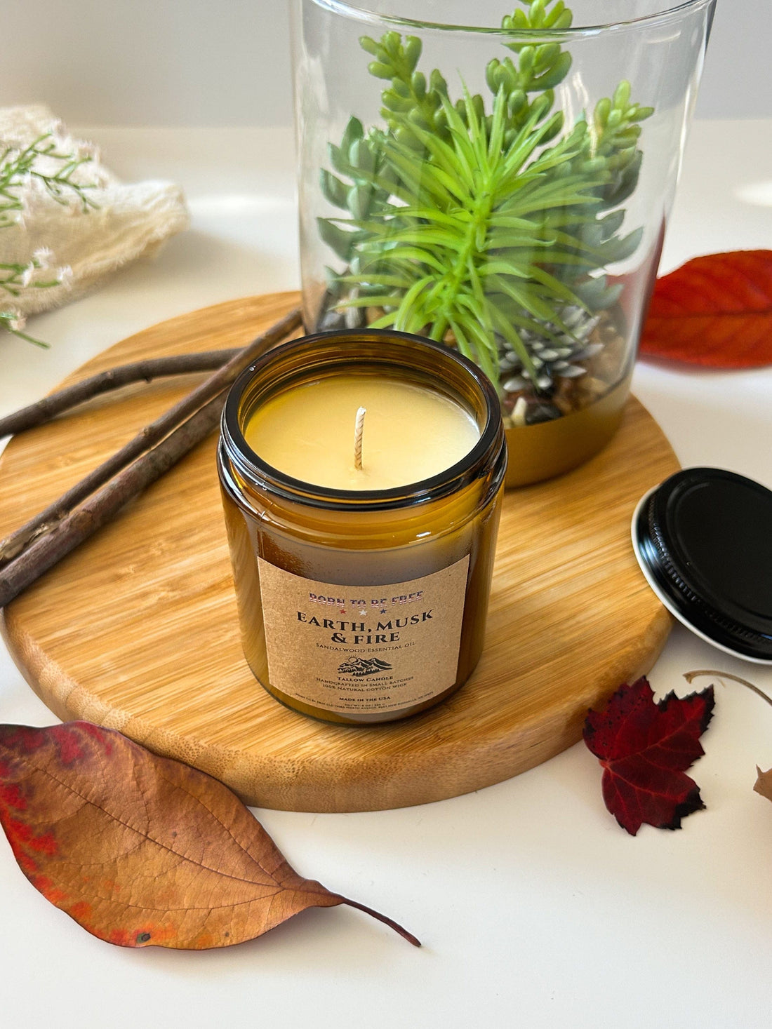 Born To Be Free Candle 8 oz Earth, Musk &amp; Fire Tallow Candle