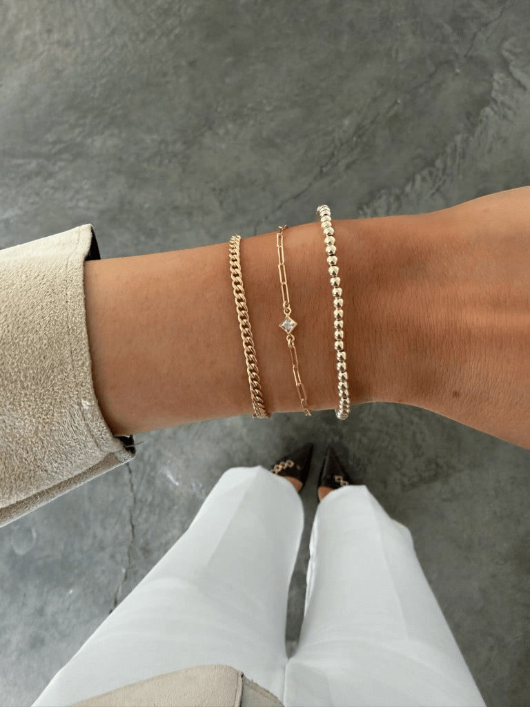 Cuffed by Nano LLC Birthstone + Gabi Curb + Juno Bead Bracelet Stack (3mm)