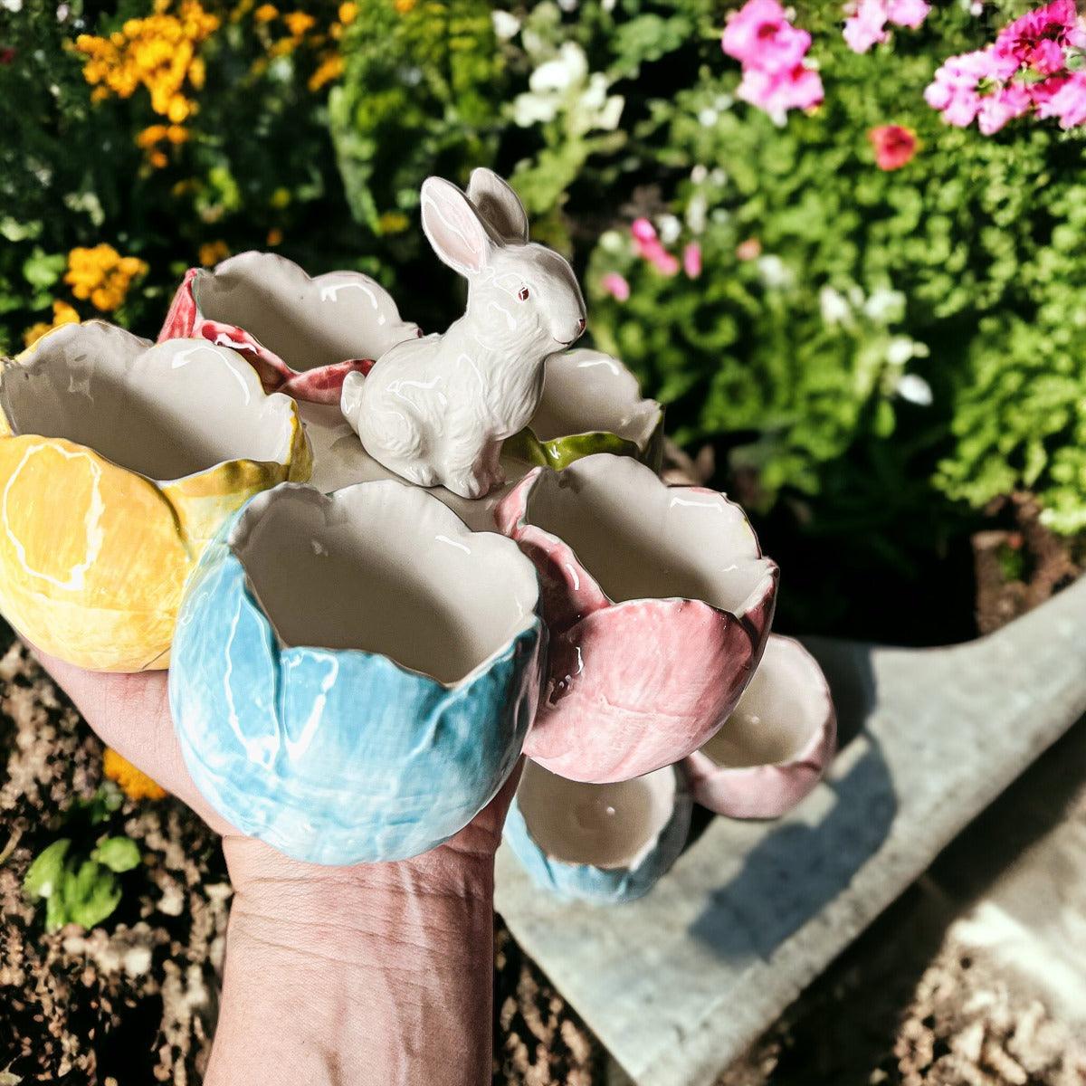 Gia Roma Wooden Easter Decor Bunny Tidbit Dish Pastel