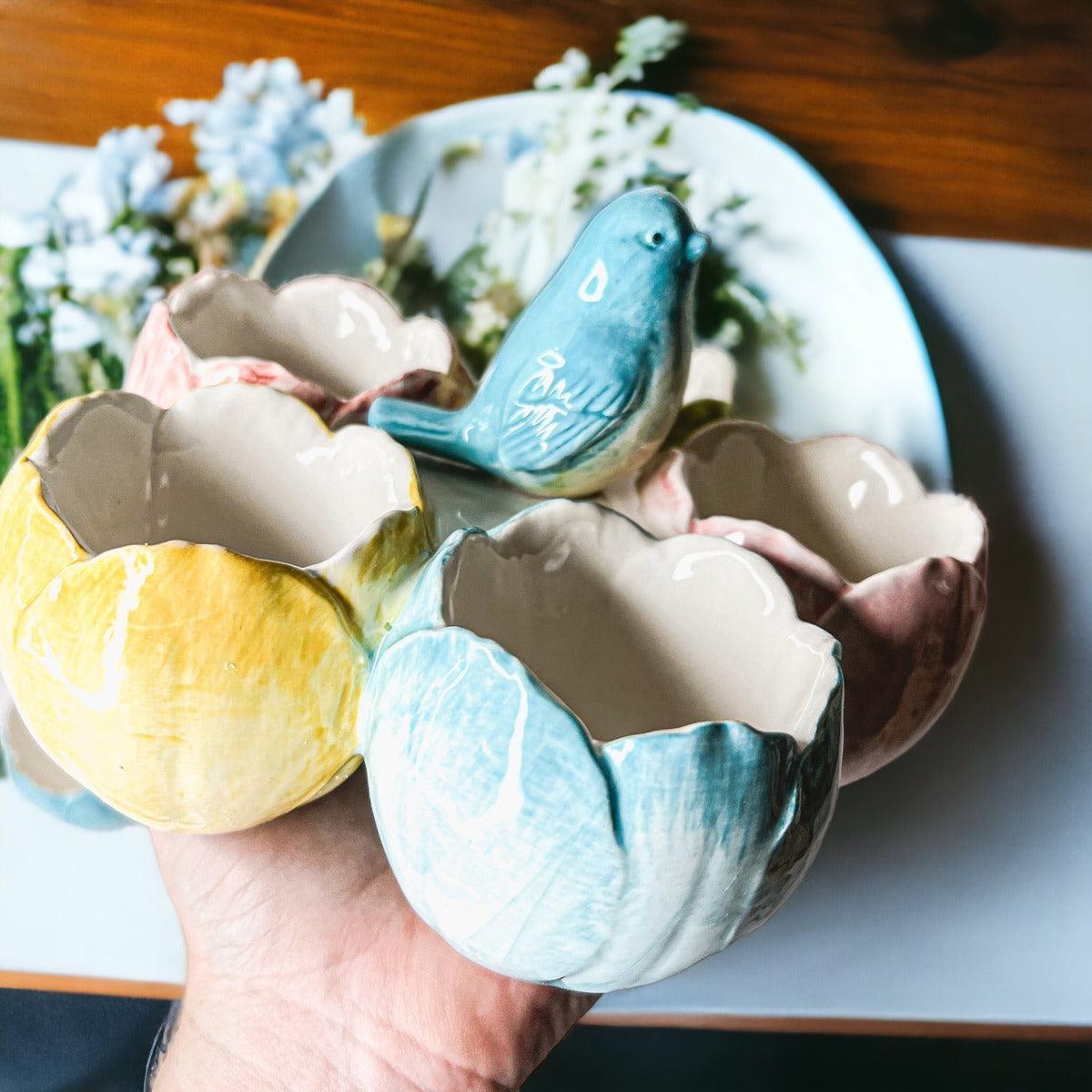 Gia Roma Wooden Easter Decor Bird Tidbit Dish Pastel