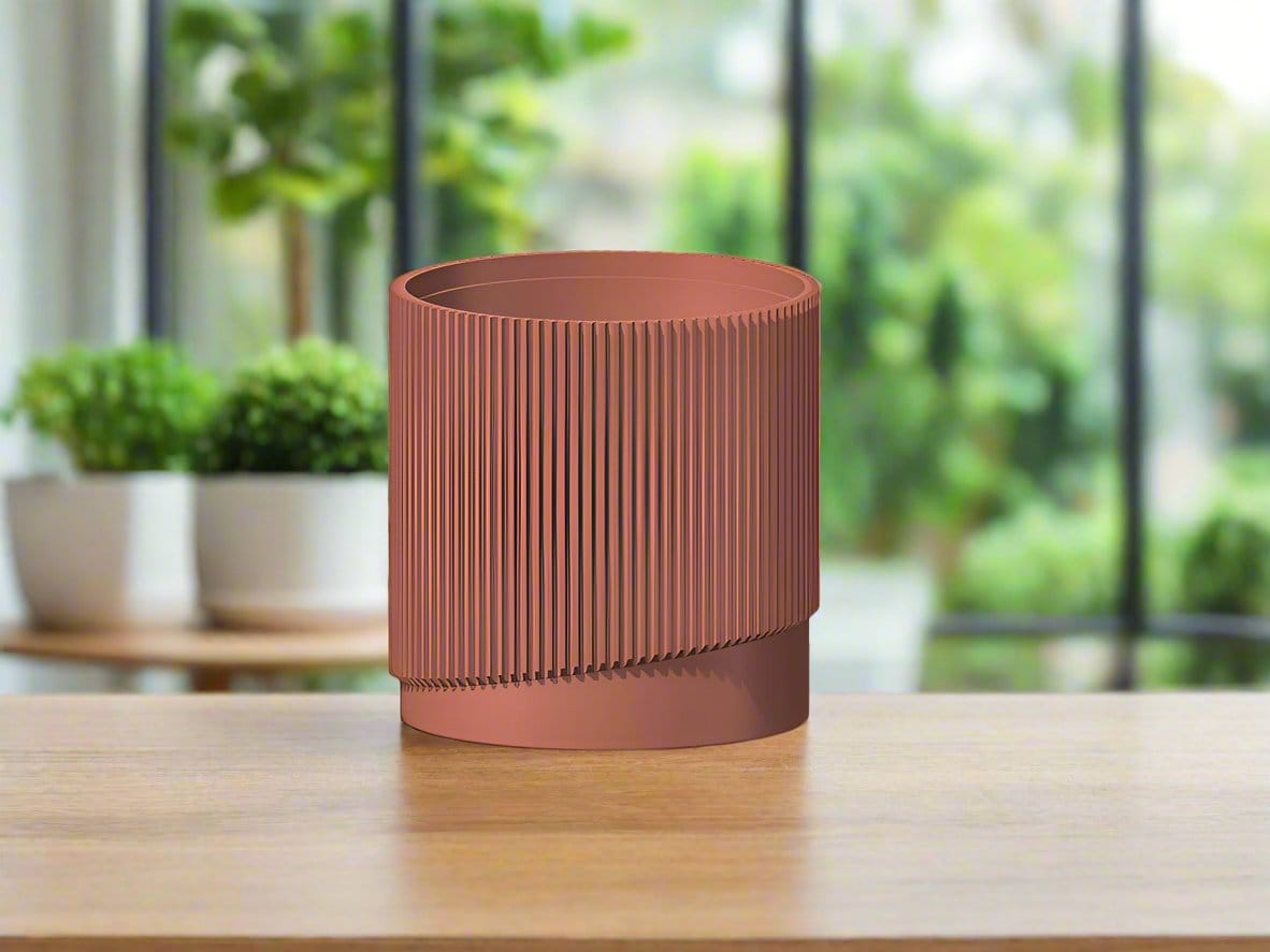 Rosebud HomeGoods Mid-Century Ribbed Planter with Drainage and Saucer in Multiple Colors, 3D Printed Planter with Unique Modern Design, Lightweight, Wave