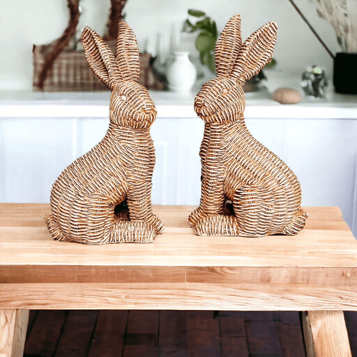 Gia Roma Easter Decorations Neutral Basketweave / Set of 2 Basket Weave Bunny