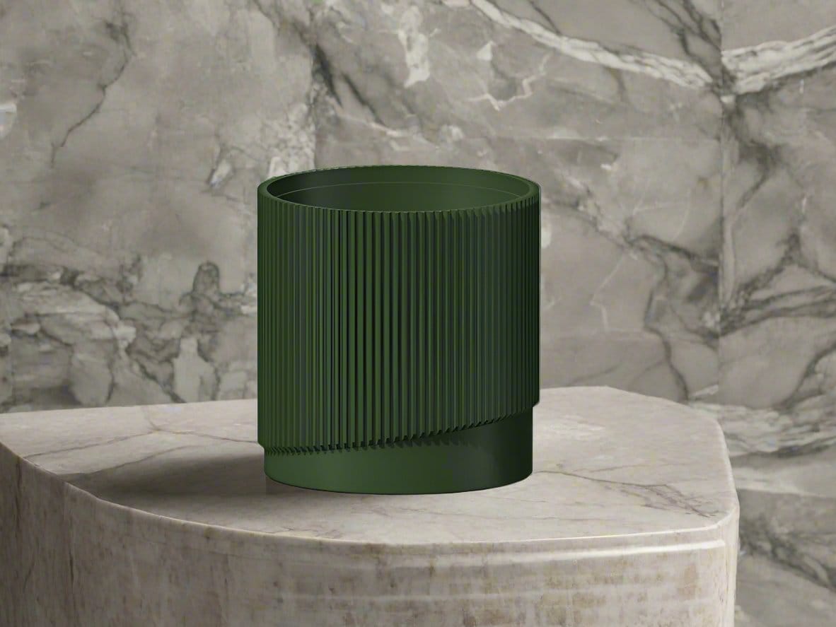Rosebud HomeGoods Mid-Century Ribbed Planter with Drainage and Saucer in Multiple Colors, 3D Printed Planter with Unique Modern Design, Lightweight, Wave