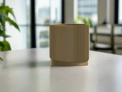 Mid-Century Ribbed Planter with Drainage and Saucer in Multiple Colors, 3D Printed Planter with Unique Modern Design, Lightweight, Wave