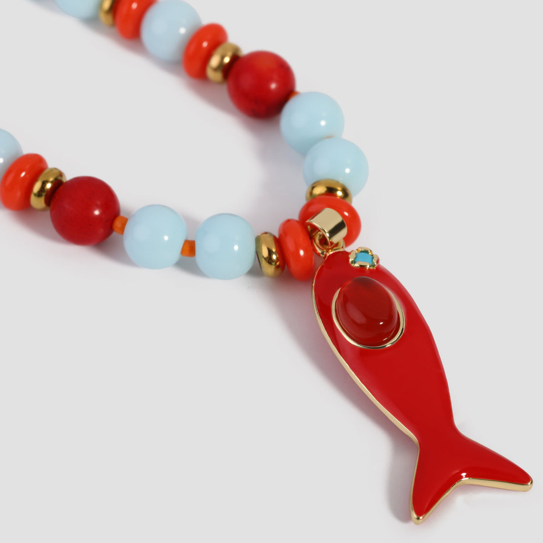 Coral Reef Fish Charm Necklace - Ocean Blue &amp; Coral Beaded Necklace