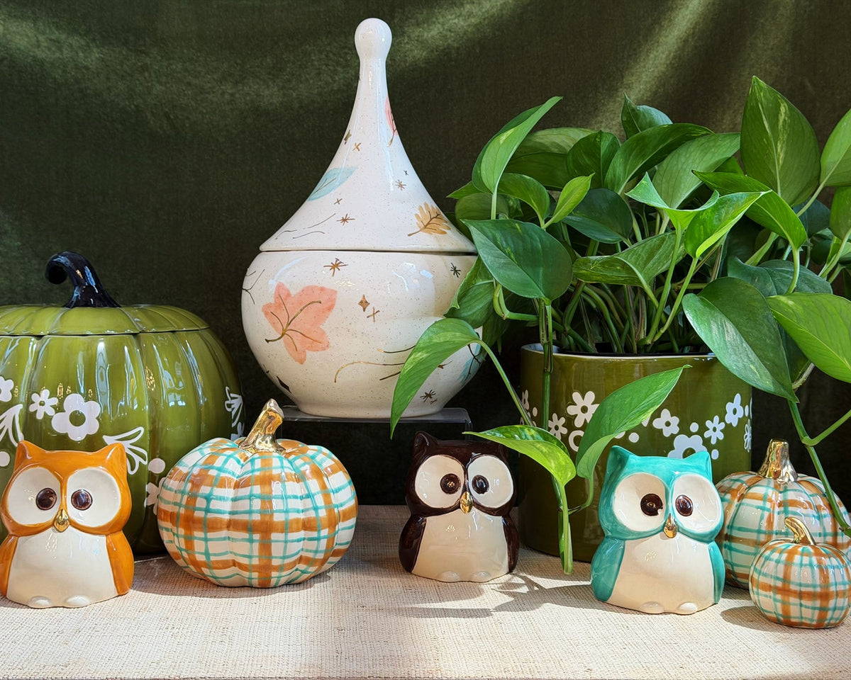 Sand &amp; Jade Plaid Pumpkins with 22k Gold Accents