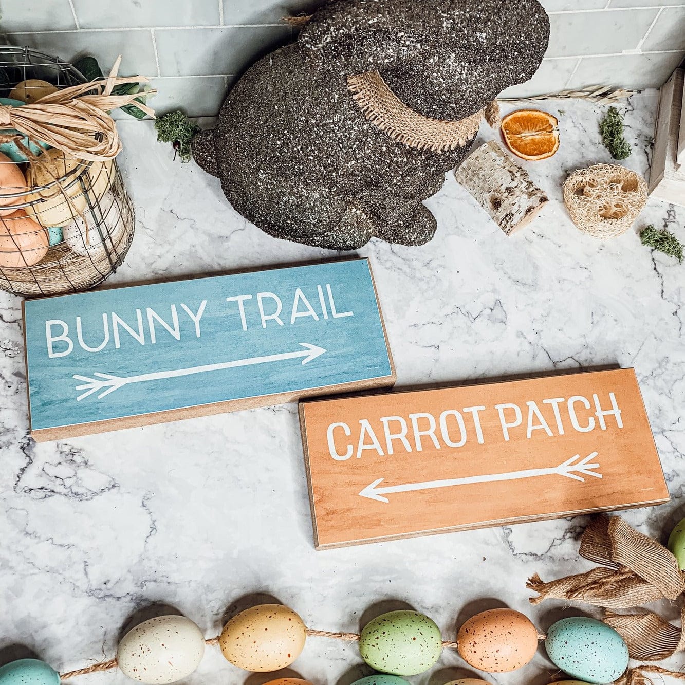 Gia Roma wooden block sign 2pk-1 of Each Bunny Trail or Carrot Patch