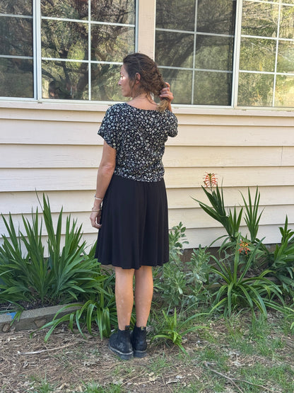 Field Day Top Dolman Top in Black &amp; White Floral Crepe