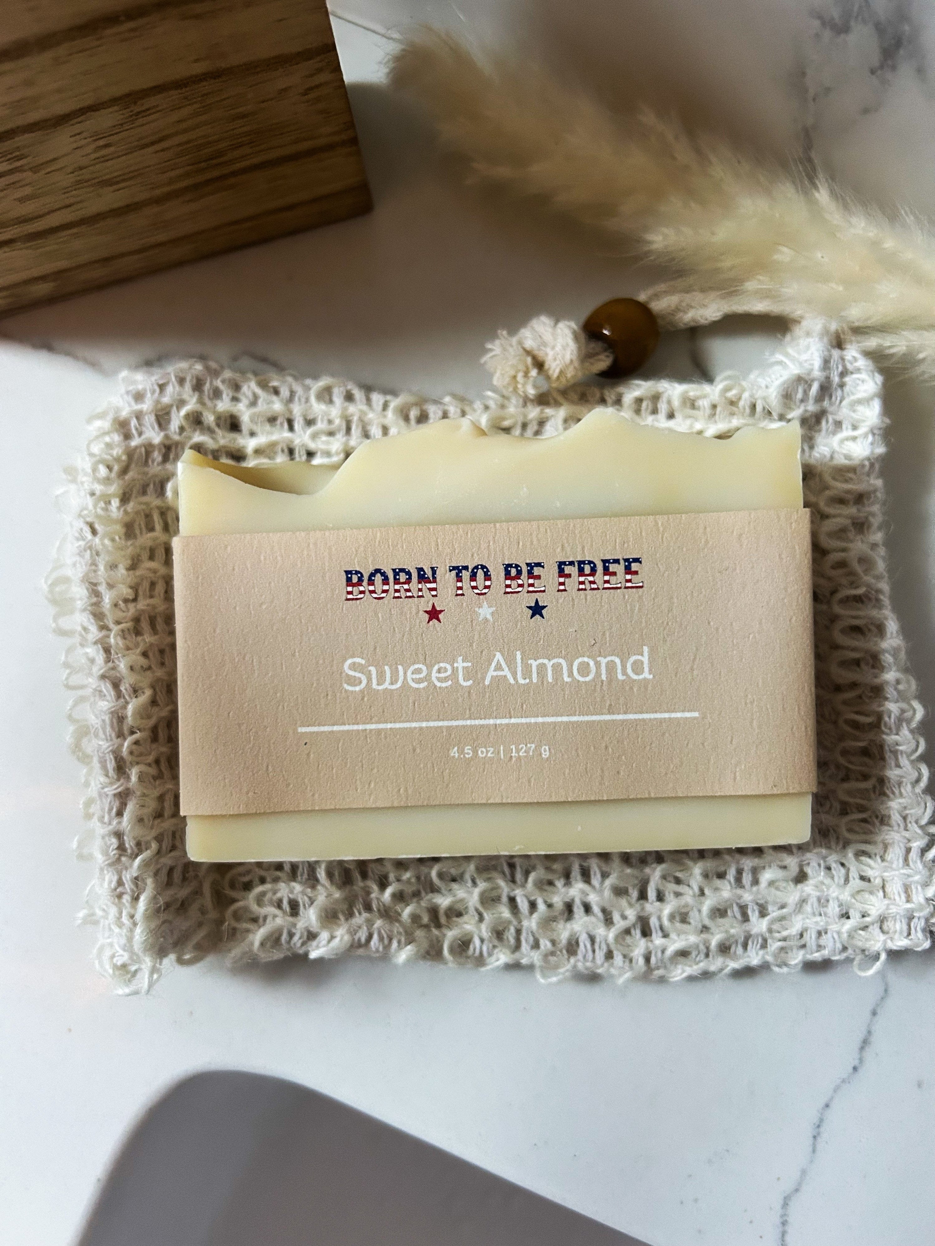 Born To Be Free Soap Bar + Exfoliating Pouch Sweet Almond Tallow Soap Bar