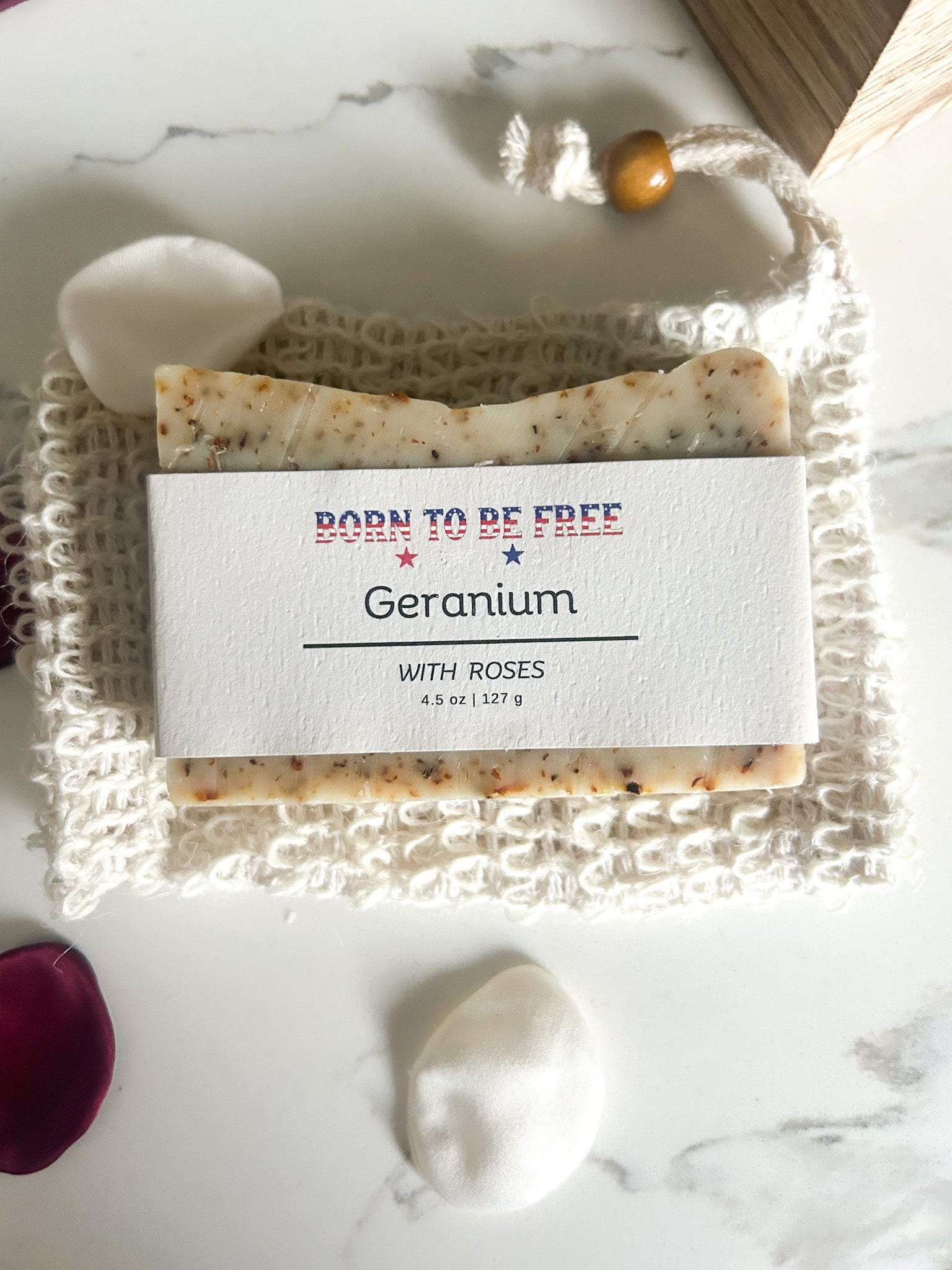 Born To Be Free Soap Bar + Exfoliating Pouch Geranium Rose Tallow Soap Bar