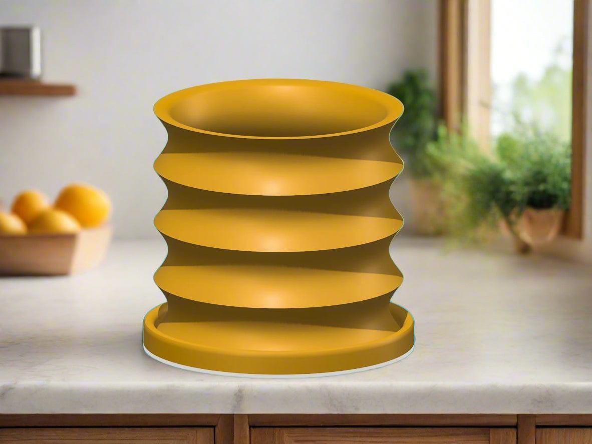 Rosebud HomeGoods Rippled Plant Pot with Drainage – Modern Organic Indoor Planter with Saucer, 3D Printed Wavy Pot for Houseplants - BRIM