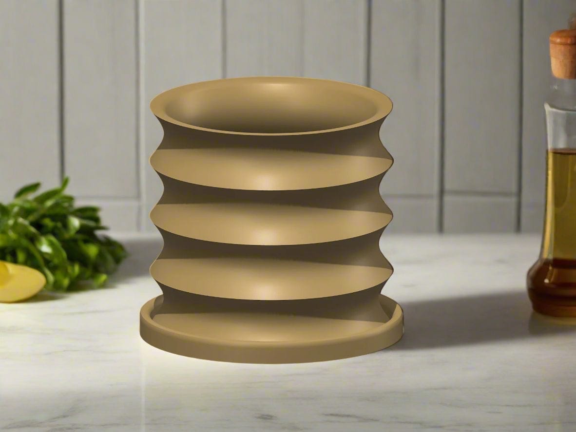 Rosebud HomeGoods Rippled Plant Pot with Drainage – Modern Organic Indoor Planter with Saucer, 3D Printed Wavy Pot for Houseplants - BRIM