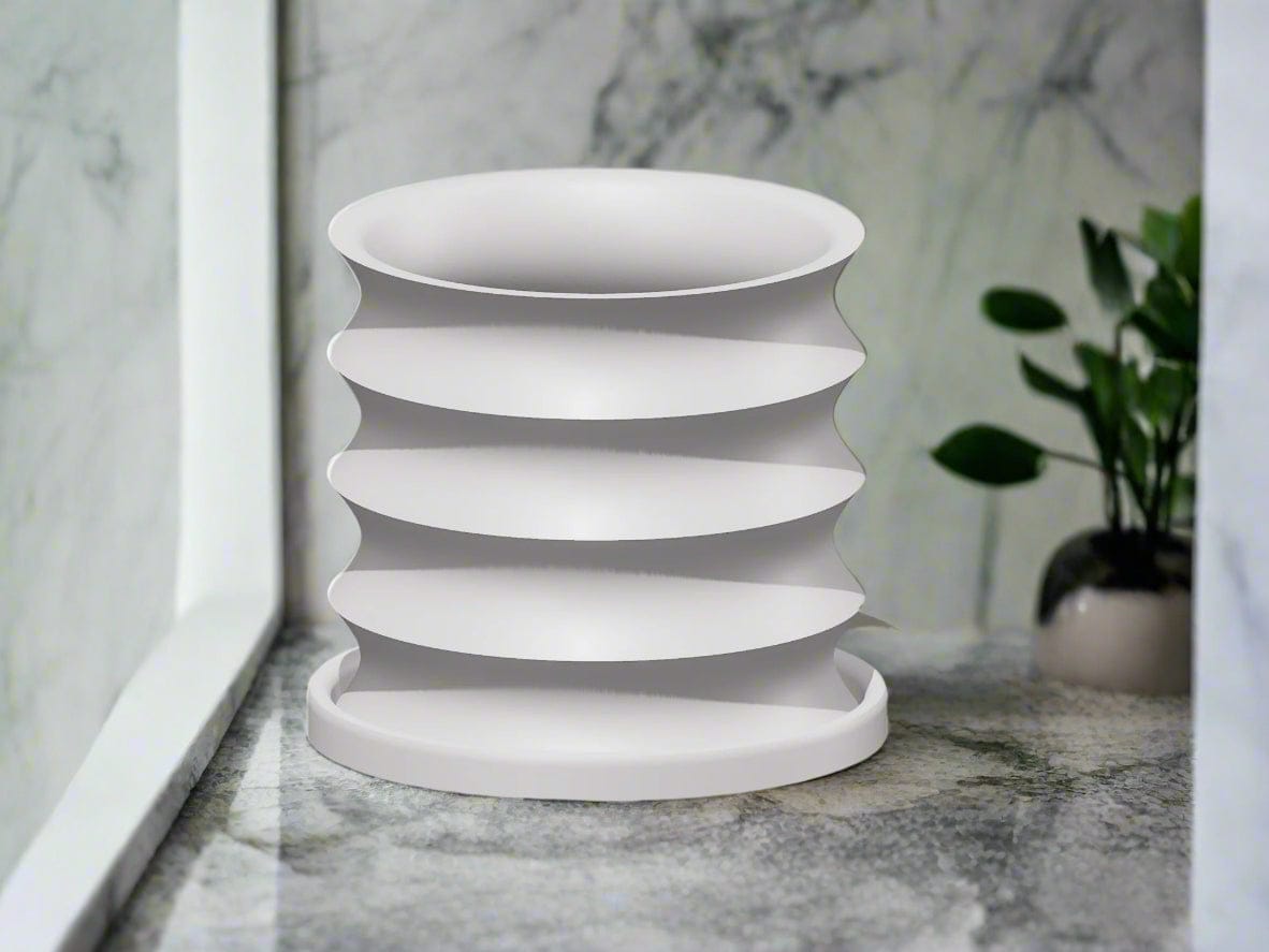 Rosebud HomeGoods Rippled Plant Pot with Drainage – Modern Organic Indoor Planter with Saucer, 3D Printed Wavy Pot for Houseplants - BRIM
