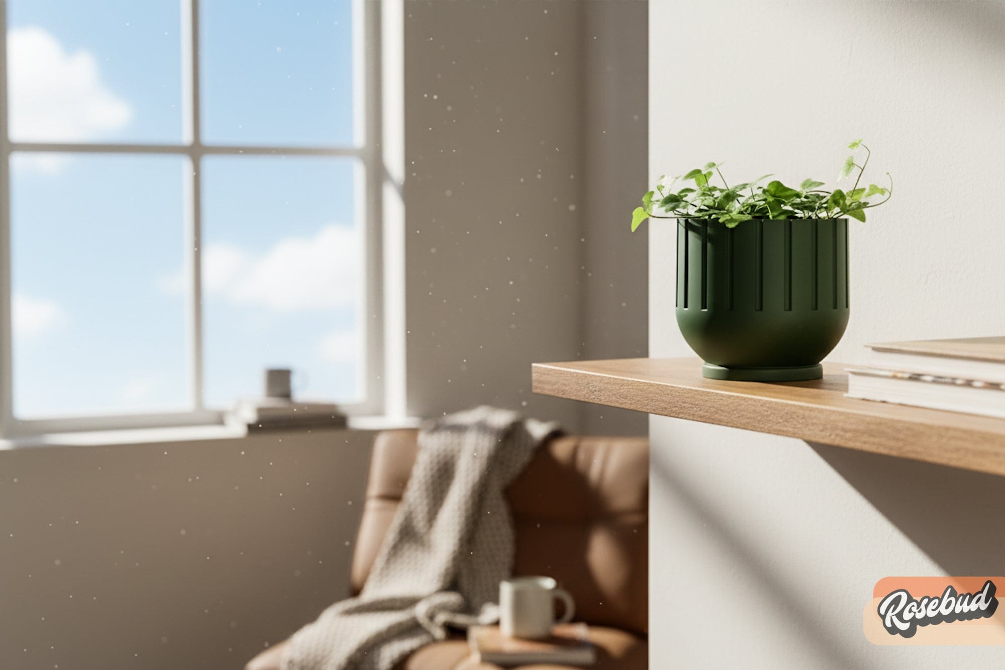 Rosebud HomeGoods Modern Indoor Planter with Drainage – 3D Printed Fluted Plant Pot, Vertical Ribbed Design, Minimalist Decor Accent, Mid-Bubble