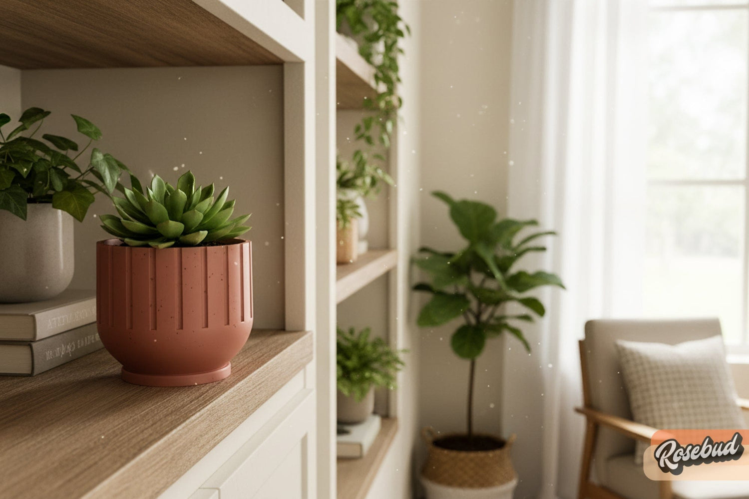 Modern Indoor Planter with Drainage – 3D Printed Fluted Plant Pot, Vertical Ribbed Design, Minimalist Decor Accent, Mid-Bubble