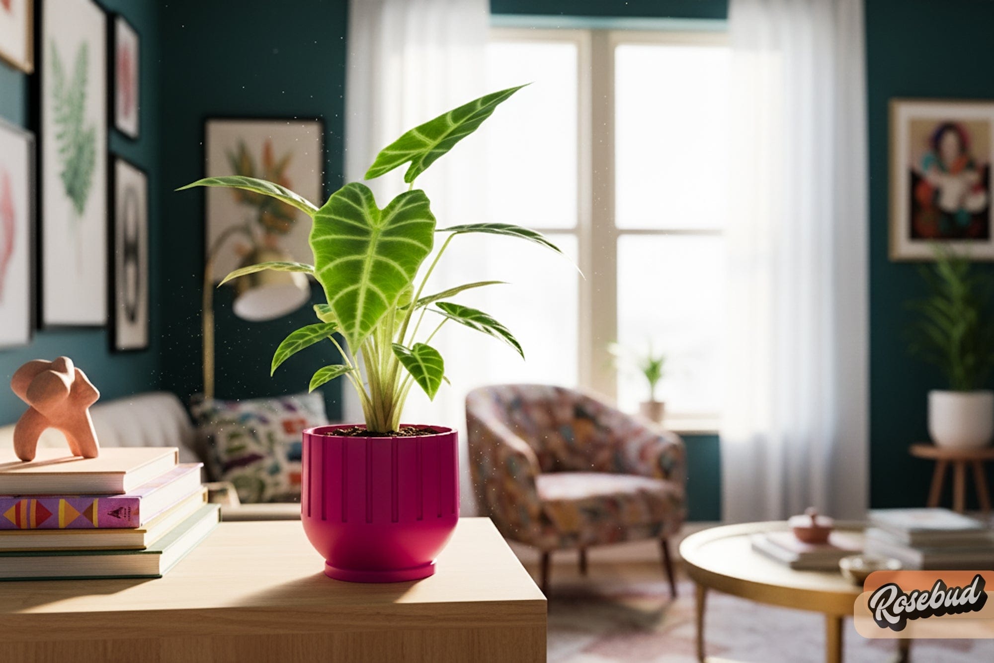 Rosebud HomeGoods Modern Indoor Planter with Drainage – 3D Printed Fluted Plant Pot, Vertical Ribbed Design, Minimalist Decor Accent, Mid-Bubble