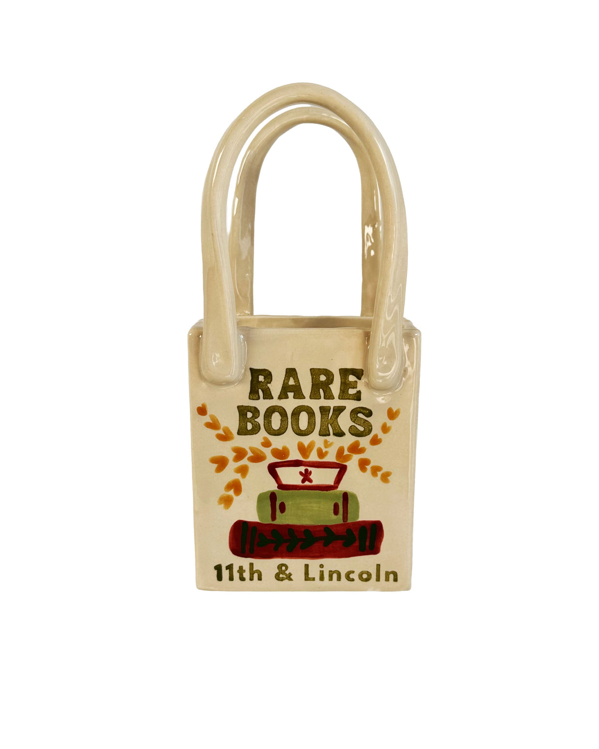 Book Shop Tote Bag Vase Featuring Handpainted Artwork