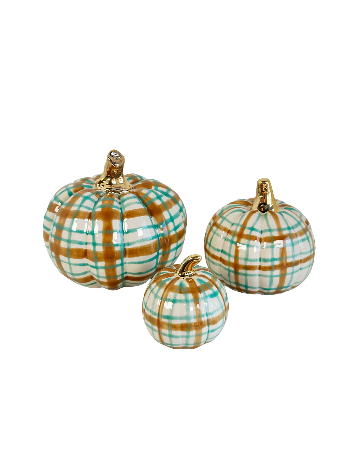 Sand &amp; Jade Plaid Pumpkins with 22k Gold Accents