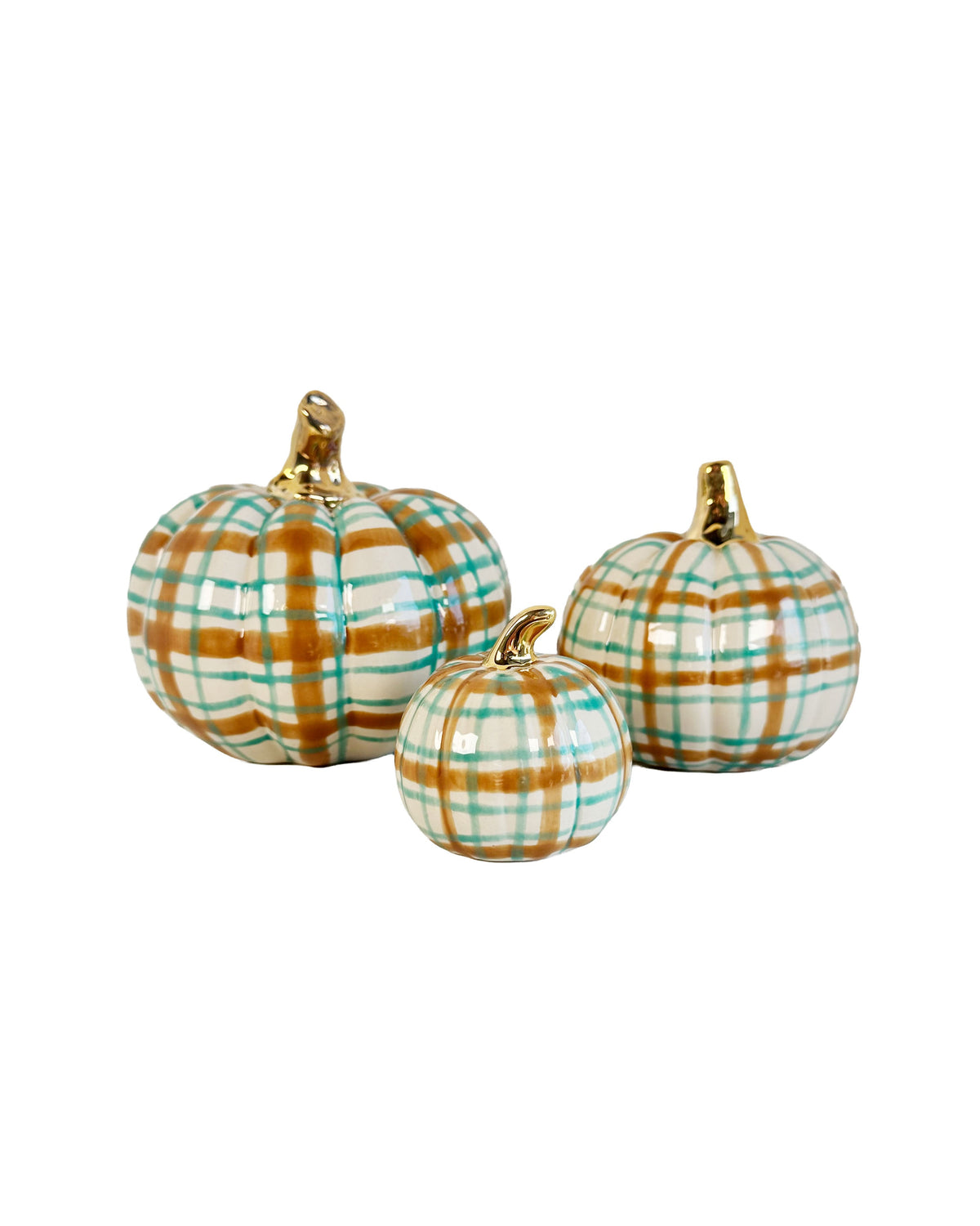 Sand &amp; Jade Plaid Pumpkins with 22k Gold Accents