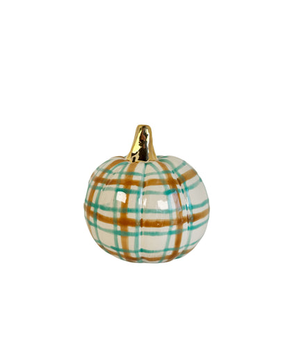 Sand &amp; Jade Plaid Pumpkins with 22k Gold Accents