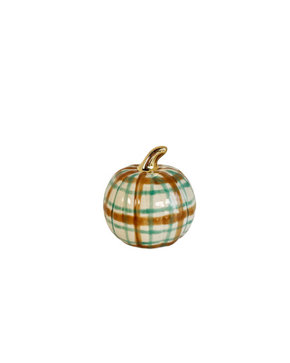Sand &amp; Jade Plaid Pumpkins with 22k Gold Accents