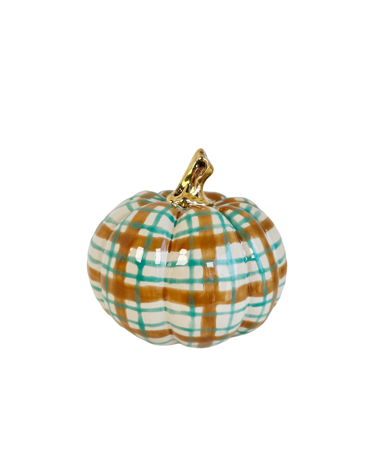 Sand &amp; Jade Plaid Pumpkins with 22k Gold Accents