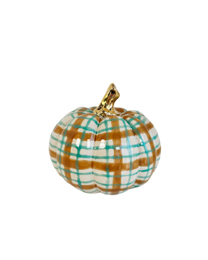 Sand &amp; Jade Plaid Pumpkins with 22k Gold Accents