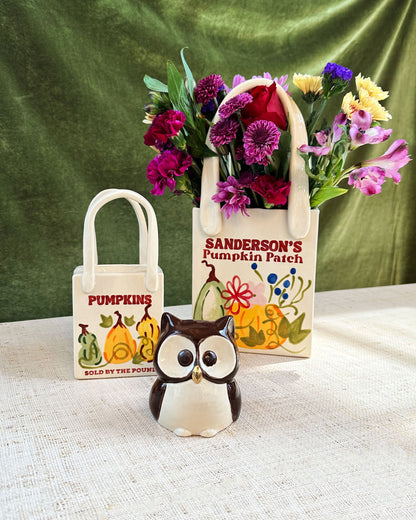 Pumpkin Patch Tote Bag Vase Featuring Handpainted Artwork