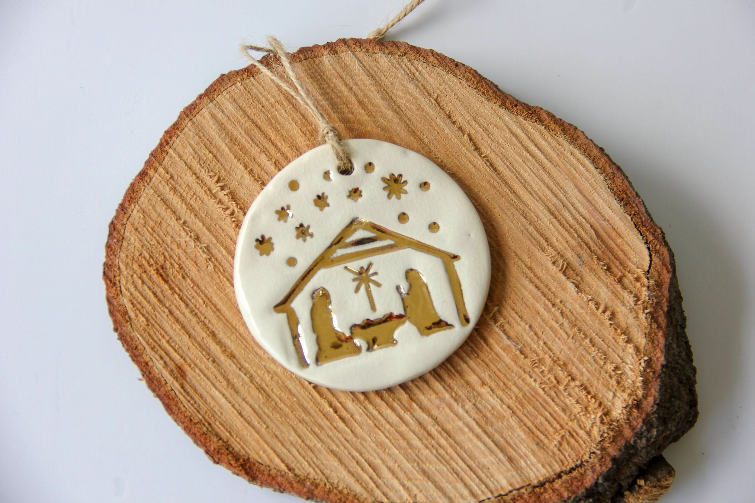 prodigalpottery Gold Leaf Nativity Ornament