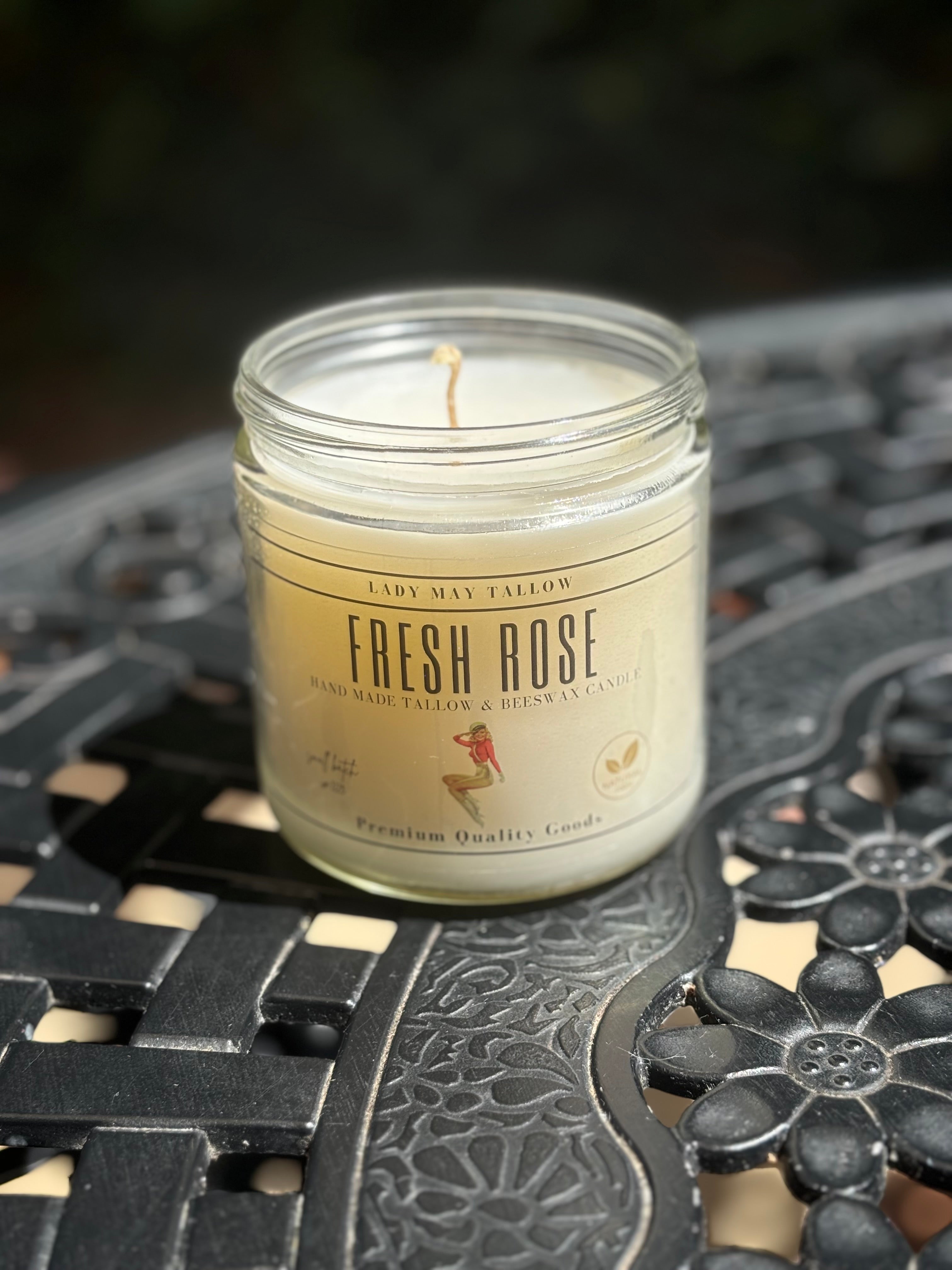 Fresh Rose Tallow &amp; Beeswax Candle | All Natural, Non-toxic, Clean Burning