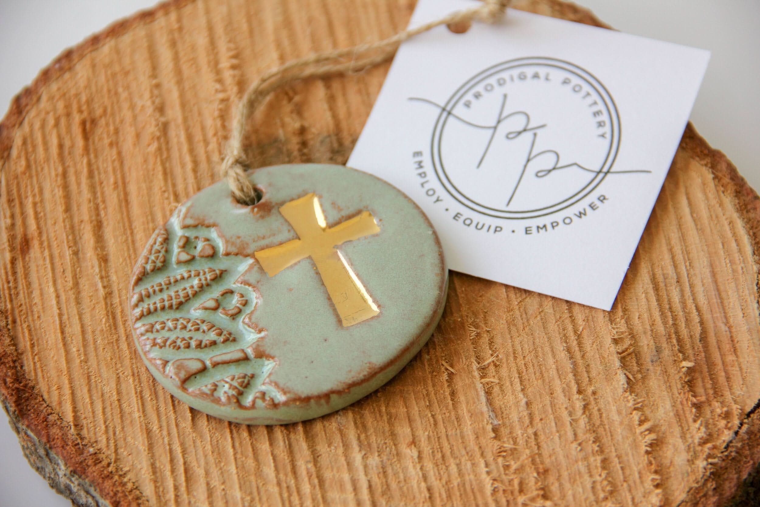 prodigalpottery Ceramic Gold Leaf Cross Ornament