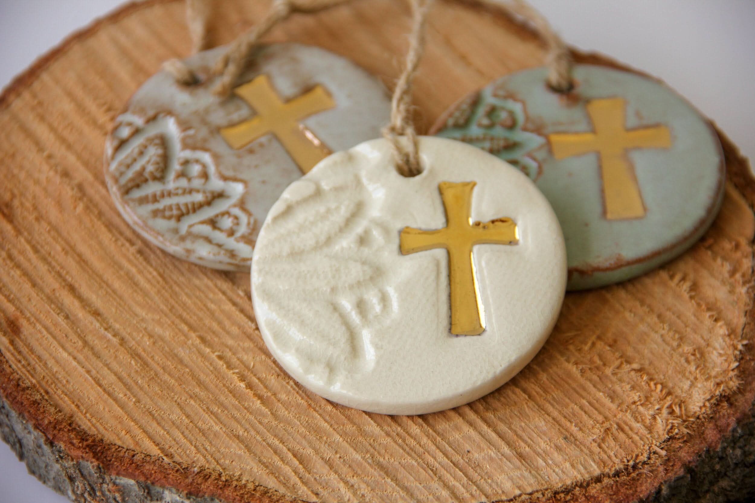 prodigalpottery Ceramic Gold Leaf Cross Ornament